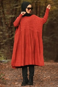 Tuile -Neva Style - Poncho en tricot hijab - 6741KRMT - Thumbnail