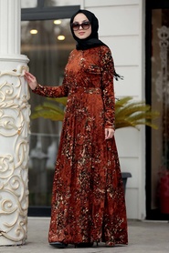 Tuile - Neva Style - Robe En Velours Hijab - 1452KRMT - Thumbnail