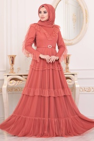 Tuile- Tesettürlü Abiye Elbise - Robes de Soirée Hijab - 4097KRMT - Thumbnail