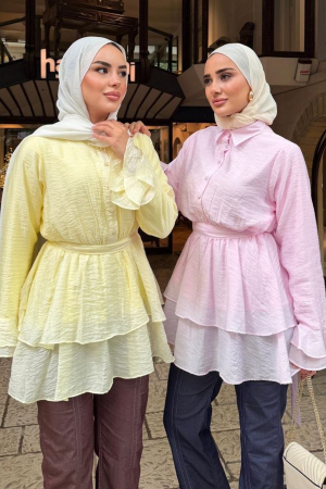 Tulle Modal Ruffle Sleeve Pink Modest Tunic 95724P - 2