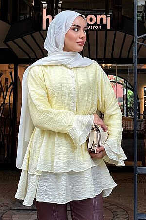 Tulle Modal Ruffle Sleeve Yellow Modest Tunic 95724SR 