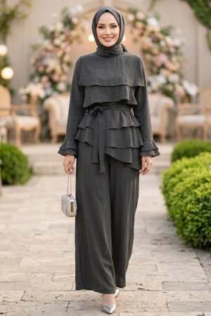 Tulle Modal Smoke Ruffled Modest Two-Piece Set 95723FU - 1