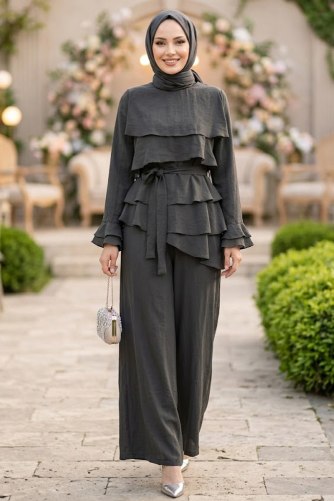Tulle Modal Smoke Ruffled Modest Two-Piece Set 95723FU - 1