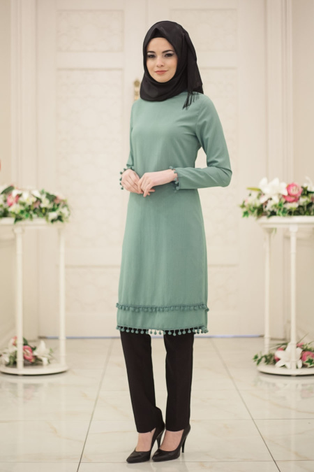 Tunic - Almond Green Hijab Tunic 52040CY