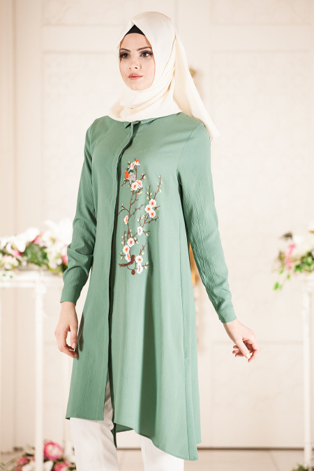 Tunic - Almond Green Hijab Tunic 52290CY