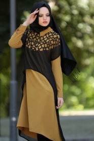 Tunic - Black-Mustard Hijab Tunic 3017HR - Thumbnail