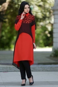 Tunic - Black-Orange Hijab Tunic 3017T - Thumbnail