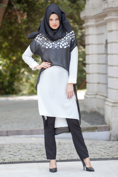 Tunic - Black-White Hijab Tunic 3017B