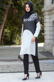 Tunic - Black-White Hijab Tunic 3017B - Thumbnail