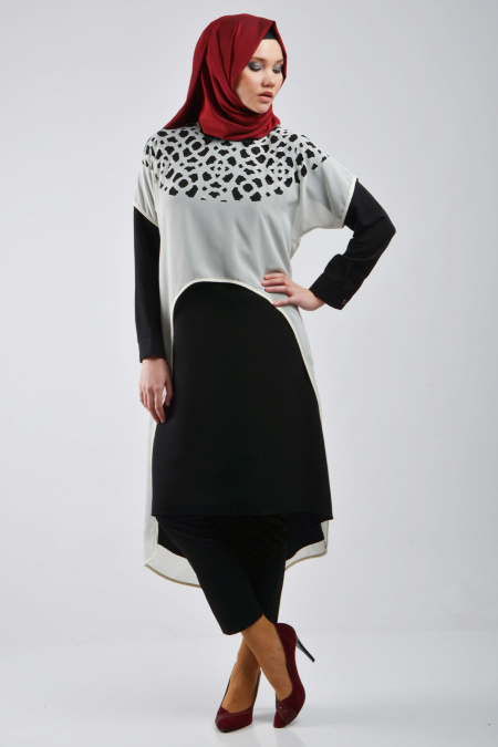 Tunic - Black-White Hijab Tunic 3017S