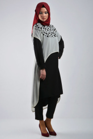 Tunic - Black-White Hijab Tunic 3017S - Thumbnail
