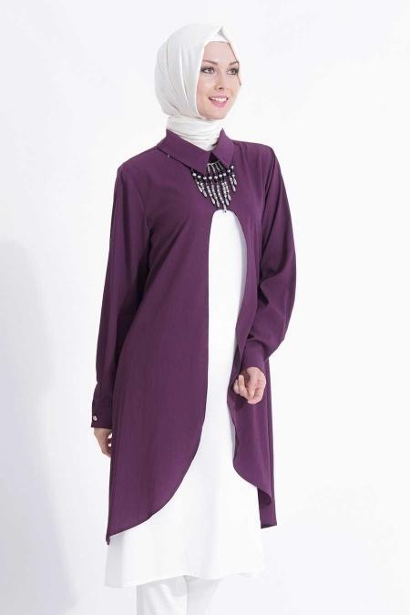 Tunic - Plum Color Hijab Tunic 6122MU - 2