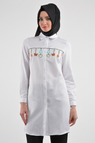 Tunic - White Hijab Tunic 3032B - Thumbnail
