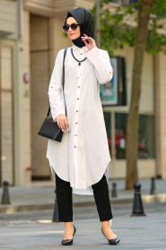 Tunic - White Hijab Tunic 5080B - Thumbnail