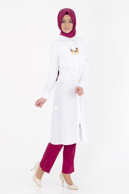 Tunic - White Hijab Tunic 6150B - 2