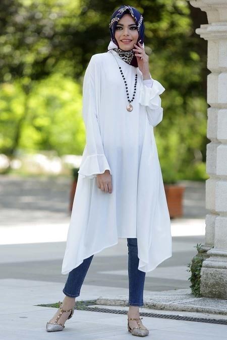 Tunic - White Hijab Tunic 6190B - 2