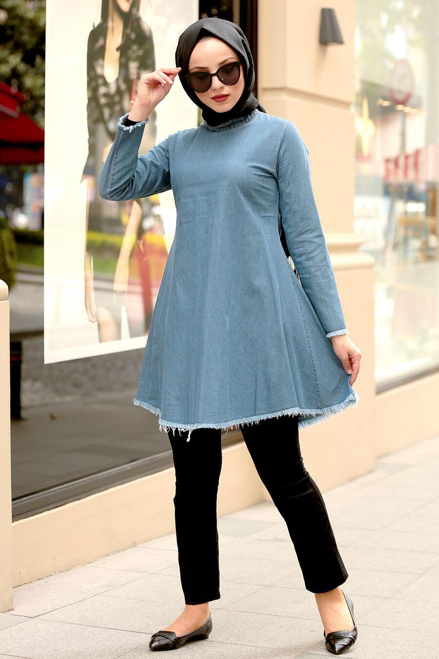 Nayla Collection - Lacivert Tesettür Kot Tunik 40480l