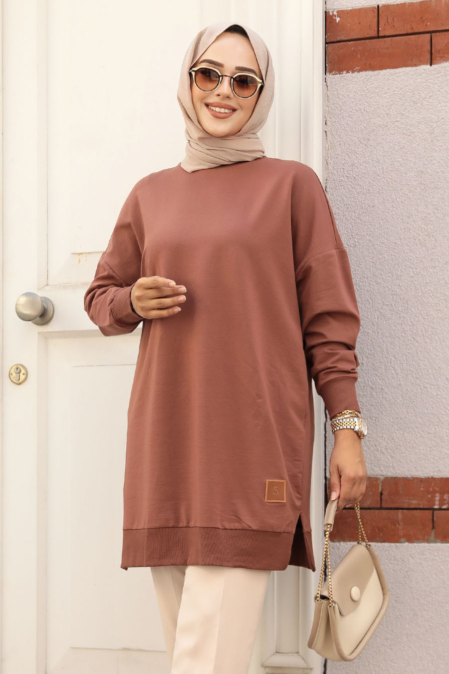 Kahverengi Tesettür Tunik 30644kh