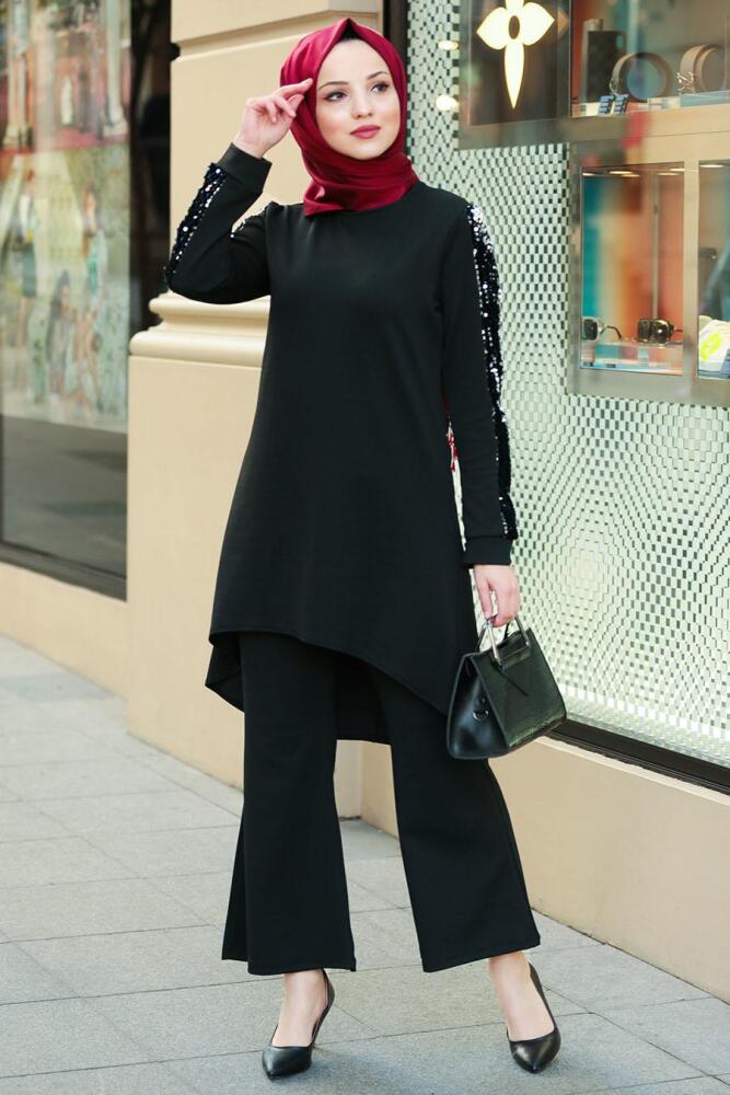 Tunik & Pantolon Siyah Tesettür Takım 22161S - 1