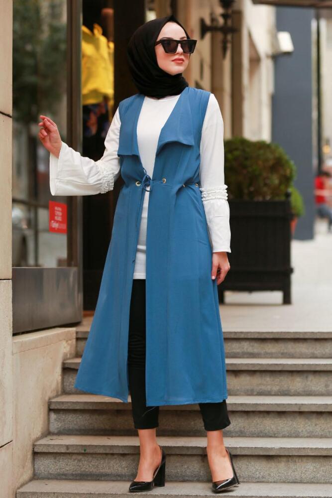 Tunik & Yelek İndigo Mavisi Tesettür Takım 70081IM - 1