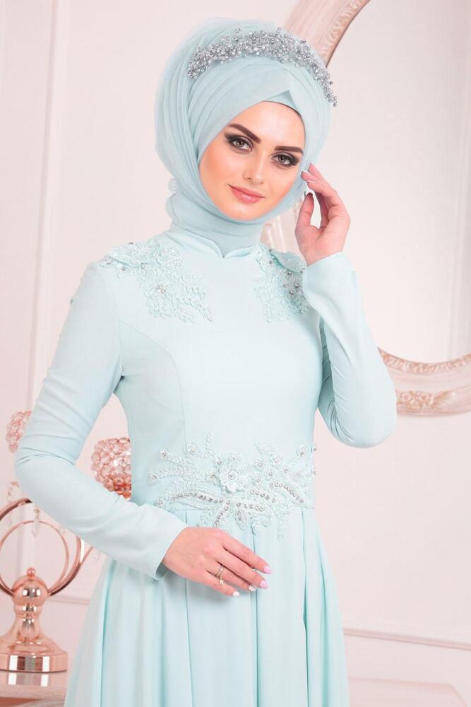 Turqoise - Tesettürlü Abiye Elbise - Robes de Soirée 2031TR - 2
