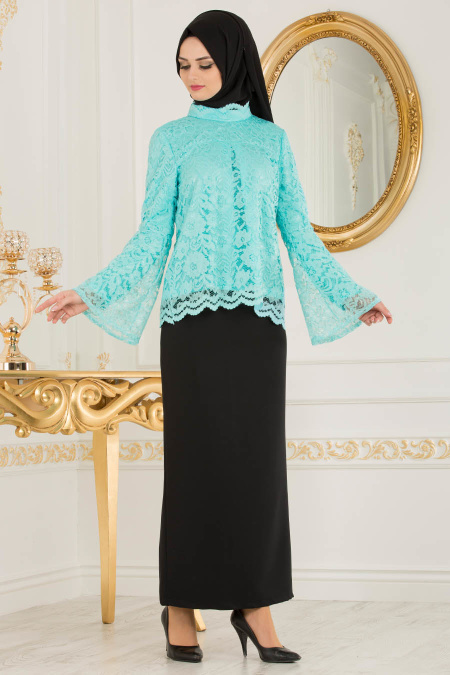 Turquoise Hijab Suit 100355TR 