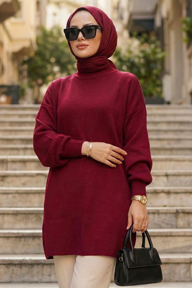 Turtleneck Cherry Modest Knit Sweater 10381VSN - 1
