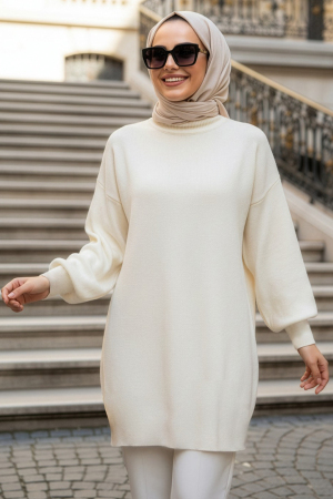Turtleneck Cream Modest Knit Sweater 10381KR 