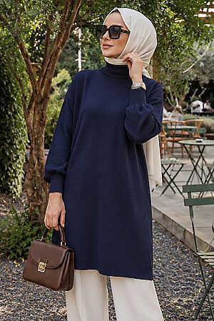 Turtleneck Navy Blue Modest Knit Sweater 10381L - N.S NEVA STYLE