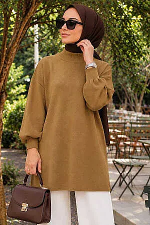 Turtleneck Olive Green Modest Knit Sweater 10381YY - 1