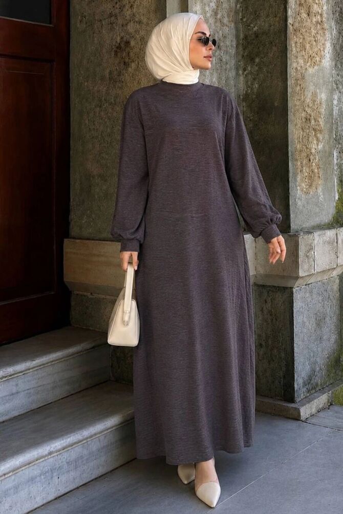 Turtleneck Plain Mink Modest Knit Dress 30481V - 1