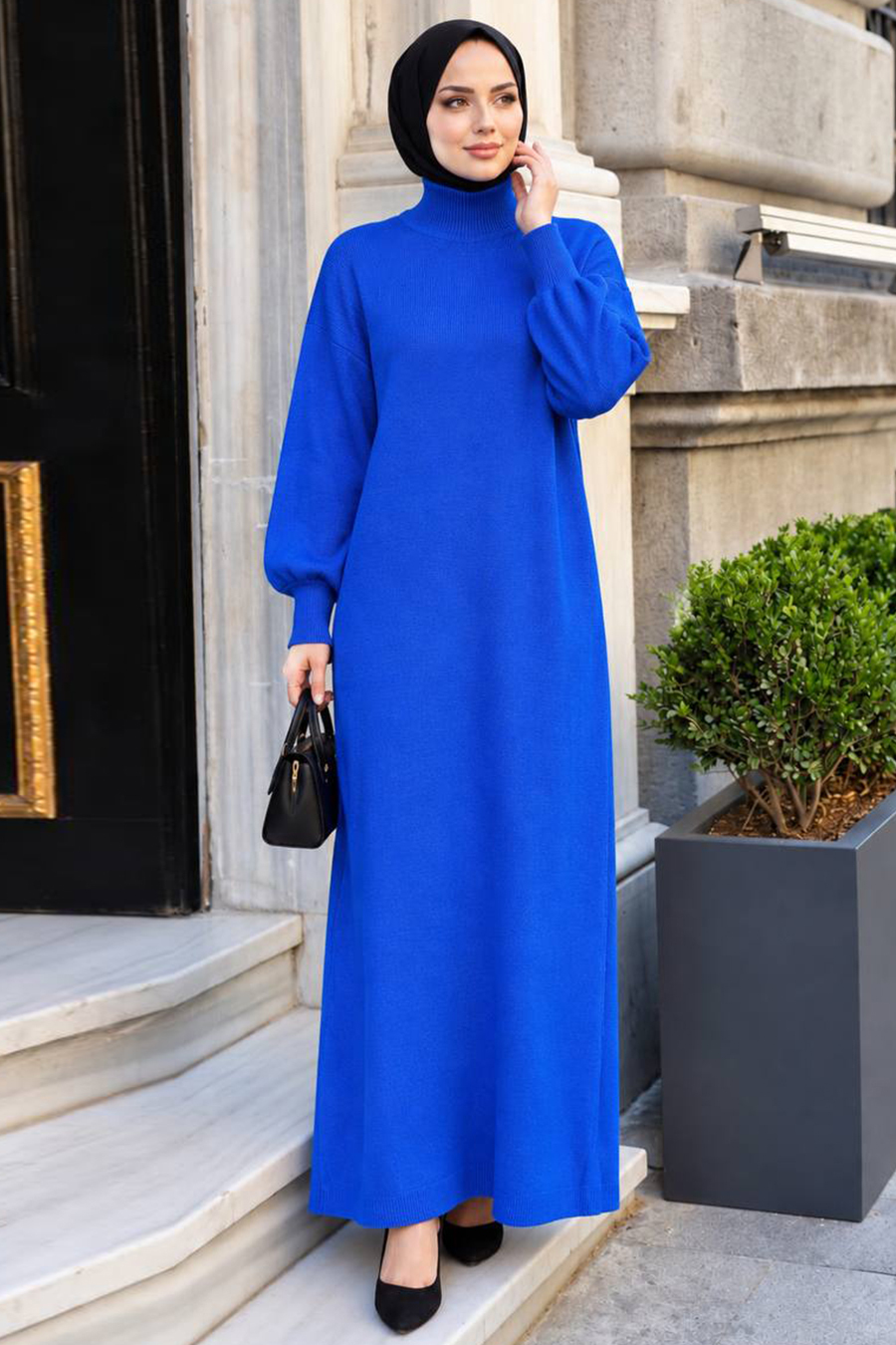 knit dress hijab Turtleneck Plain Saxe Blue Modest MKG-30481SX Mercari