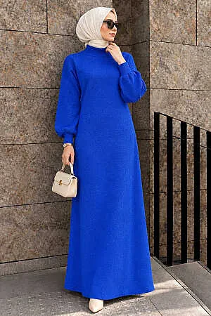 Turtleneck Plain Saxe Blue Modest Knit Dress 30481SX 