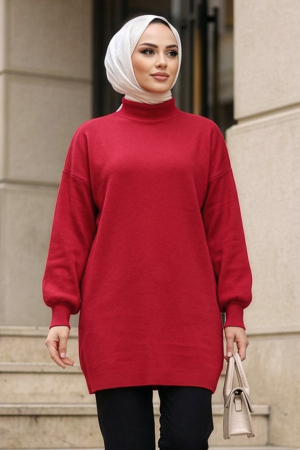 Turtleneck Red Modest Knit Sweater 10381K 