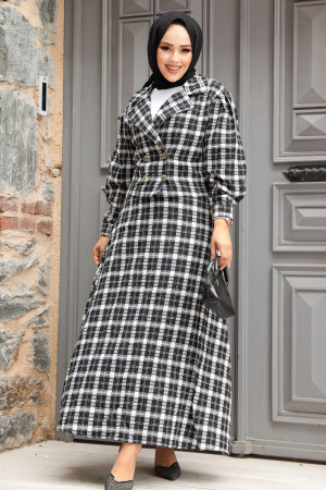 Tüvit Ceketli Siyah Tesettür Etekli İkili Takım 12431S - NEVA STYLE