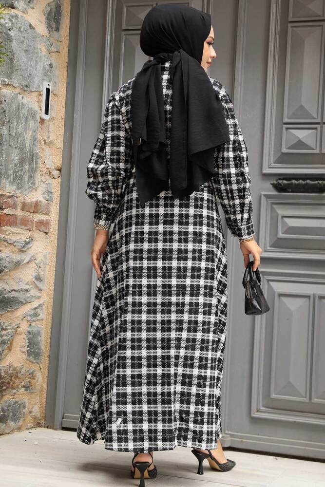 Tüvit Ceketli Siyah Tesettür Etekli İkili Takım 12431S - 3