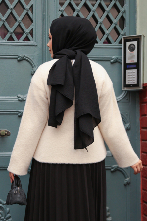 Tüylü Krem Tesettür Triko Hırka 8828KR - 5