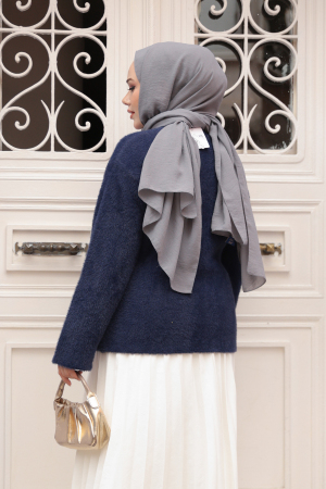 Tüylü Lacivert Tesettür Triko Hırka 8828L - 3