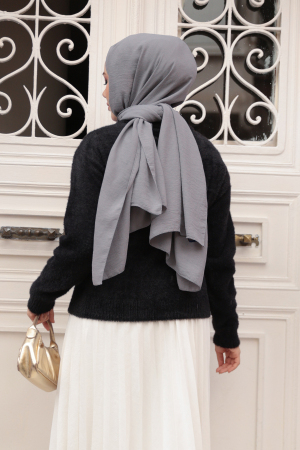 Tüylü Siyah Tesettür Triko Hırka 86041S - 3