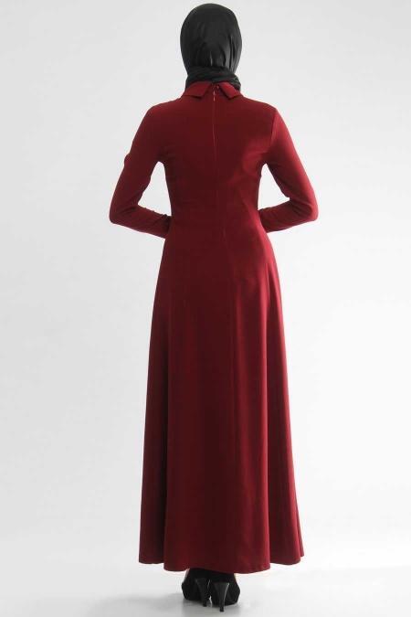 Tuay - Dantel Detaylı Bordo Elbise - 3