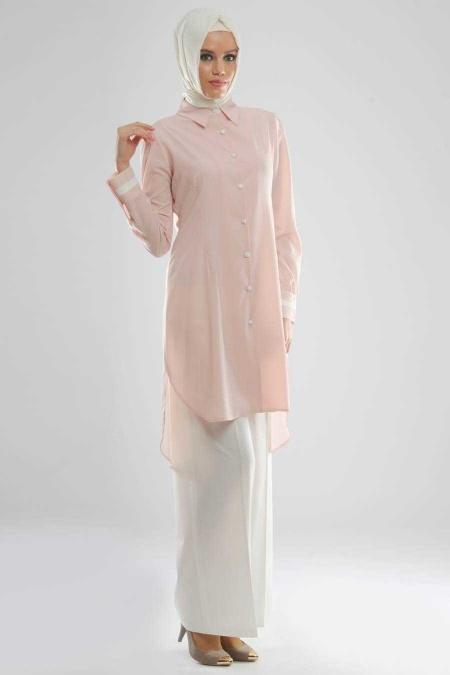 Modesty - Arkası Uzun Pembe Tesettür Tunik 4148P - 2