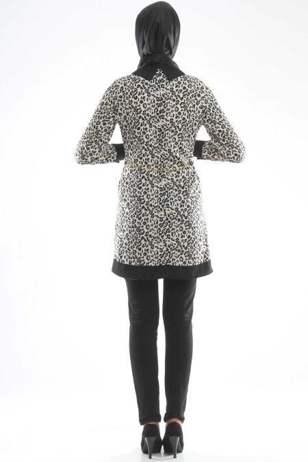 Aybqe - Leoparlı Desenli Siyah Tunik 5024S - 3