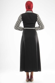 Aybqe - Çizgili Siyah Elbise 5604S - Thumbnail