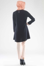 Modesty - Simli Şerit Detaylı Lacivert Tesettür Tunik 4173L - Thumbnail