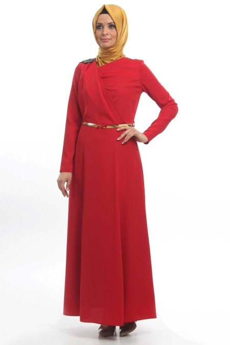 Tuay - Kemerli Kırmızı Elbise