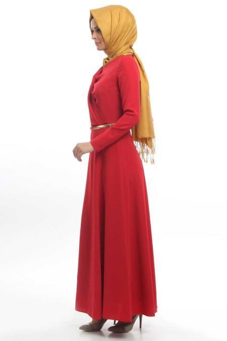 Tuay - Kemerli Kırmızı Elbise - 2