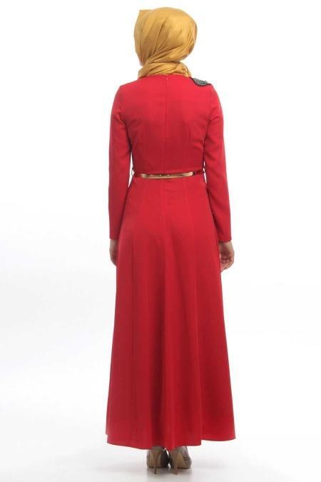 Tuay - Kemerli Kırmızı Elbise - 3