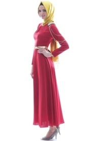 Tuay - Zincir Detaylı Tesettür Elbise 1625BR - Thumbnail