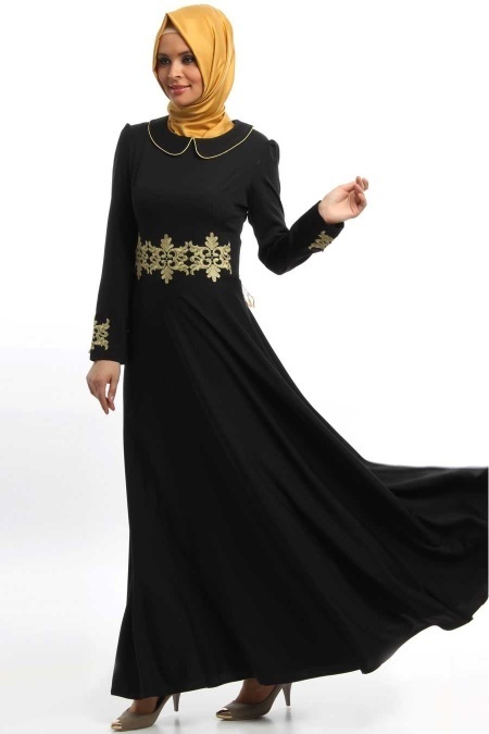 İpekdal - Dantel Detaylı Siyah Tesettür Elbise 3723S