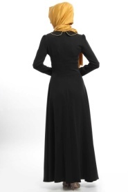 İpekdal - Dantel Detaylı Siyah Tesettür Elbise 3723S - Thumbnail